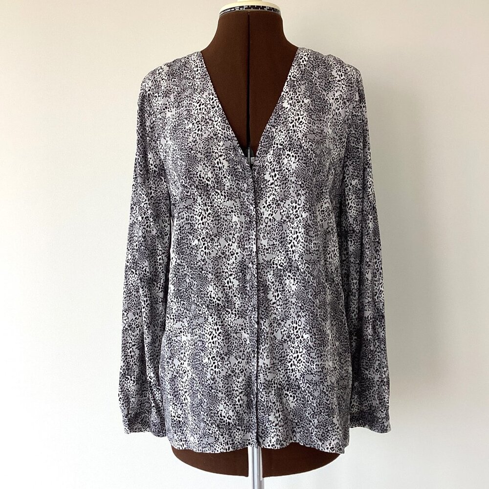 Joie Silk Animal Print V-Neck Button Front Blouse